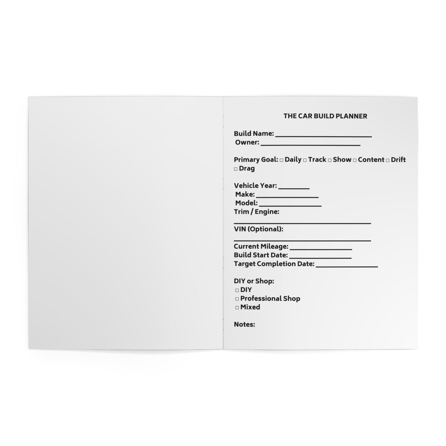 Vehicle Modification & Funding Planner – Car Build, Budget & Performance Log Book