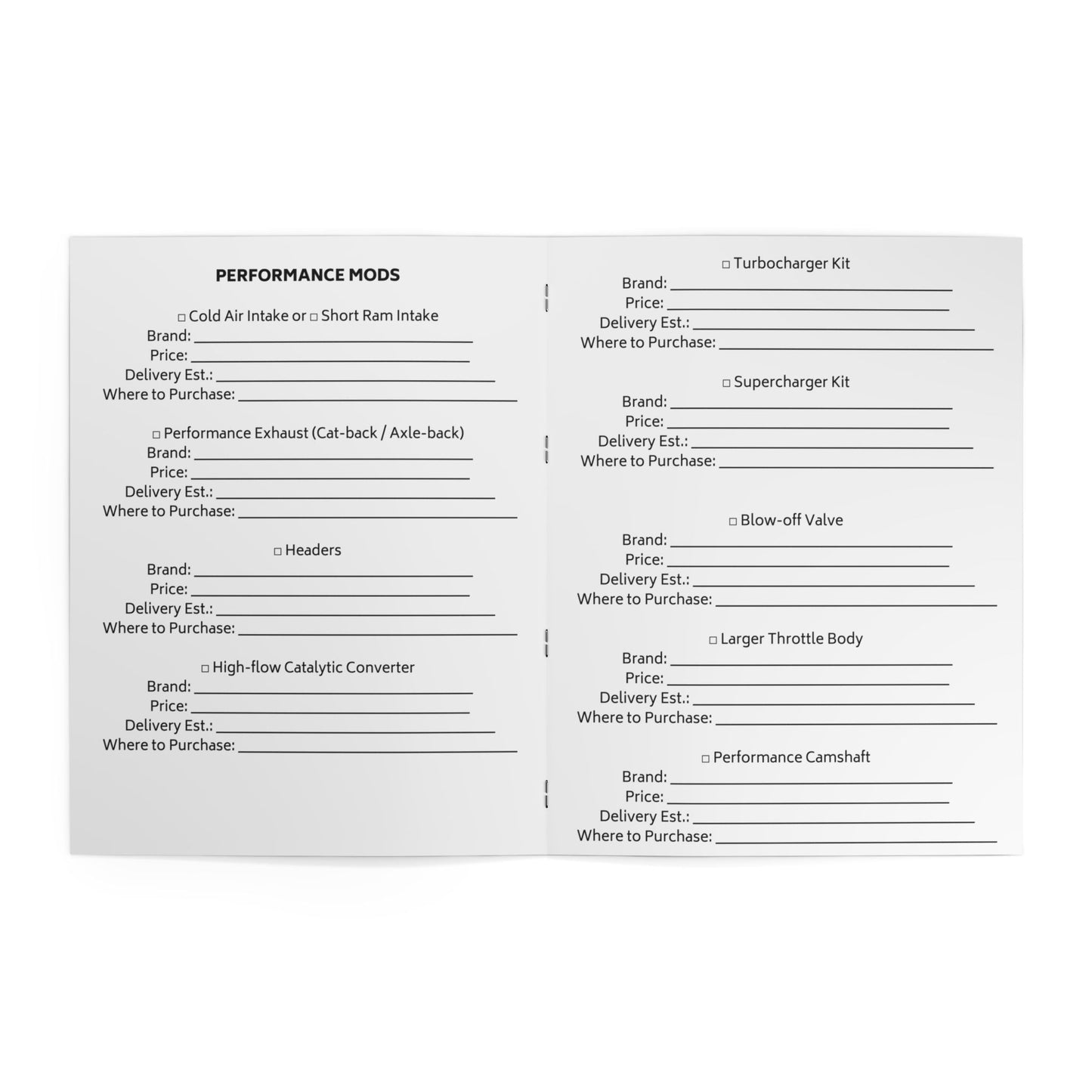 Vehicle Modification & Funding Planner – Car Build, Budget & Performance Log Book
